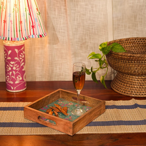 Premium Wooden Enamel Serving <b>Square</b> Tray <b>with</b> Floral Pattern for <b>Coffee</b> Tea Breakfast OEM ODM Manufacturer - Product Image 2