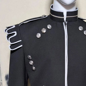 Mens Black Wool Handmade Doublet <b>Jacket</b> Scottish Guards Style <b>Silver</b> Trim Hidden Front Zip Highland - Product Image 3