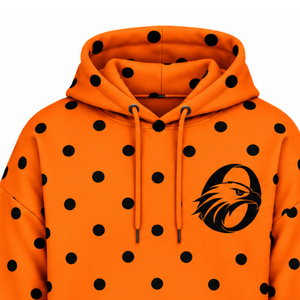 Sudadera con Capucha para Mujer, Color Naranja Brillante con Puntos Negros, Estilo Holgado, Manga Larga, con Cordón Ajustable y Bolsillo Tipo Canguro, Informal - Product Image 3
