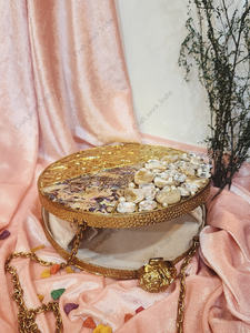 Pochette de soirée de luxe artisanale en mosaïque de nacre avec cadre doré, sac à main de mariée pour femme - Product Image 2