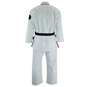 White Judo Gi Uniform 100% Cotton Unisex Adult Regular Fit Durable Plain Dyed with <b>Black</b> <b>Belt</b> and Red Trim - Product Image 3