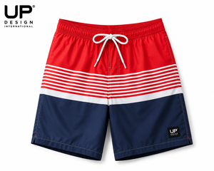 Shorts de bain pour hommes à séchage rapide 100% coton polyester, rayés, pour la plage, maillots de bain d'été, haute qualité, logo personnalisé OEM ODM - Product Image 1