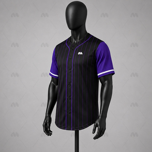 Maillot de baseball unisexe personnalisé noir d'été à rayures, manches courtes, col en V, boutons sur le devant, respirant, en polyester, pour le sport - Product Image 2