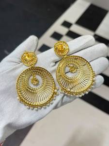 Boucles d'oreilles pendantes en perles Jadau plaquées rhodium, style vintage indien, pour mariages et fêtes, bijoux de déclaration inspirés de Kundan - Product Image 3