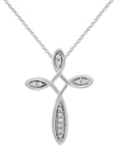 Diamond Loop <b>Cross</b> 18" Pendant Necklace (1/10 ct. t.w.) in <b>Sterling</b> <b>Silver</b> | Macy's - Product Image 1