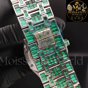 Montre de luxe vintage verte avec diamants, mouvement quartz japonais, date, pour homme, style hip-hop, entièrement sertie de diamants, passe tous les tests de diamant. - Product Image 2