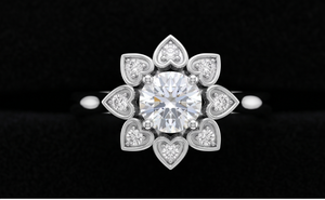 Floral Halo Lab Grown Diamond <b>Ring</b> for Women, Heart Petal Cluster Engagement <b>Ring</b>, Round Cut Diamond Look <b>Statement</b> <b>Ring</b> - Product Image 4