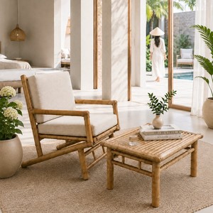 Sillón de Bambú Natural con Cojines para el Respaldo, Fácil de Montar, para Sala de Estar, Patio, Hotel, Resort - Product Image 4