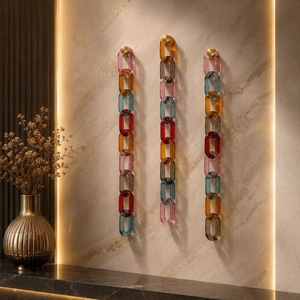 Cadena de eslabones de resina para colgar en la pared, decoración del hogar, arte moderno, rojo, rosa, forma irregular, cadena de eslabones artesanales. - Product Image 5