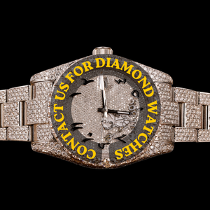 นาฬิกาควอตซ์ฮิปฮอปทรงกลมหน้าปัดตัวเลขอารบิกประดับเพชรโมอิสซาไนต์สีขาวทองทันสมัยสำหรับผู้หญิง - Product Image 1