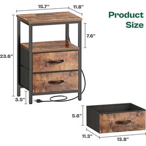 โต๊ะข้างเตียงพร้อมไฟ LED และแท่นชาร์จไฟฟ้า 2 ลิ้นชัก โต๊ะข้างเตียงผ้าหุ้ม และชั้นวางของแบบเปิด - Product Image 5