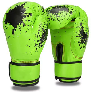 Gants de boxe en cuir PU vert multicolores avec fermeture Velcro à motif goutte de peinture noire pour l'entraînement des adultes - Product Image 1