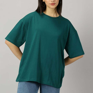 เสื้อยืดคอกลมโอเวอร์ไซส์สำหรับผู้หญิง สีพื้น แขนสั้น ทรงหลวม ผ้าฝ้ายเจอร์ซีย์ 100% ระบายอากาศได้ดี ใส่ได้ทุกฤดู - Product Image 3