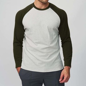 Men's <b>Raglan</b> Sleeve Long Sleeve T-Shirt Gray Olive Green Contrast O-Neck Regular Fit Casual Jersey Cotton Blank <b>Top</b> - Product Image 1