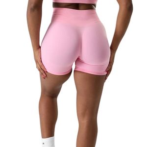 Shorts de sport pour femme rose clair, taille haute, sans couture, à compression, extensibles, pour la gym et le fitness - Product Image 2