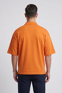 Polos tricotés à manches courtes pour hommes, style décontracté, coupe oversize, avec demi-fermeture éclair et épaules tombantes - Product Image 2