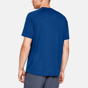 เสื้อยืดคอกลมแขนสั้นผู้ชาย สีพื้น ผ้าถัก ทรงปกติ แห้งเร็ว สไตล์สปอร์ต สีน้ำเงิน - Product Image 2