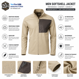Best Quality Manufacturer Wholesale New Design Eco-Friendly Stand Collar Zipper Closure <b>Smart</b> Casual <b>Men's</b> Softshell <b>Jacket</b> - Product Image 5