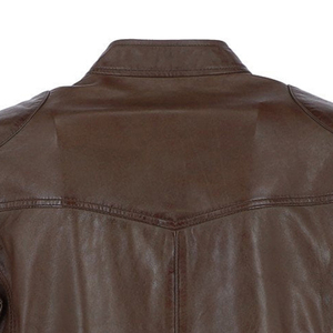 Men's Brown PU Leather Moto Jacket Slim Fit Stand Collar Zipper Closure Regular Sleeve Autumn Style - Product Image 3