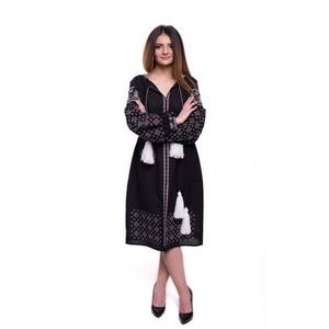 Nouvelle Robe Longue d'Été Bohème en Lin Naturel, Style Ethnique Ukrainien Brodé, avec Décoration à Pompons – Collection 2026 - Product Image 1