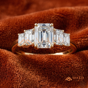 14K/18K Solid Gold Emerald Cut Moissanite/Diamond Engagement Ring for Women, Five Stone <b>Step</b> Cut Side Diamond Ring - Product Image 1