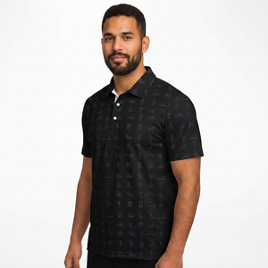 Polo à manches courtes pour homme, imprimé numérique noir, décontracté, respirant, en polyester tissé, motif design - Product Image 4