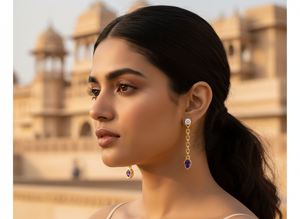 14k Gold Chain <b>Dangle</b> <b>Earrings</b> Custom Manufacturer VVS1 Lab <b>Diamond</b> and Glass Filled Sapphire Drop <b>Earring</b> Jewelry Purple clear - Product Image 5