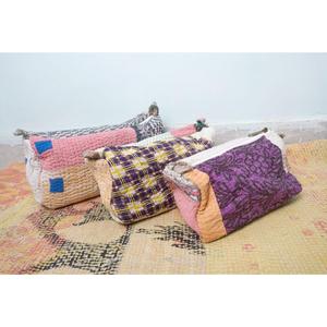 100% Pure Cotton Kantha Fabric Tassel Pattern Zipper Closure Eco-Friendly Durable <b>Large</b> Makeup <b>Bag</b> Pouch Set Soft Handle - Product Image 3