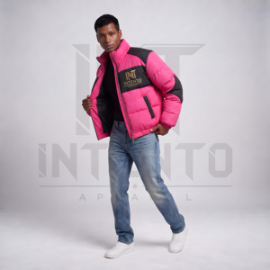 Intento Apparel <b>Men's</b> Finished Solid Stand Collar Windproof <b>Puffer</b> Jacket Dark Gray Zip-Up Winter Sporty <b>Coat</b> - Product Image 3