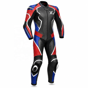Combinaison de moto en cuir une pièce X Racing |   Noir Rouge Bleu |   Fabricant OEM ODM |   Qualité de conception haut de gamme |   Vêtements de course - Product Image 1