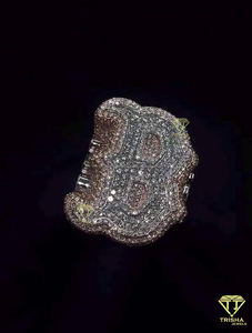 Luxury Boston B Letter Moissanite Diamond <b>Ring</b> Hip Hop Iced Out Rose Gold <b>Statement</b> Jewelry - Product Image 3