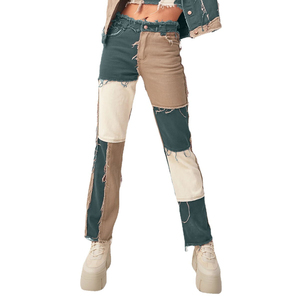 Jeans ajustados de patchwork para mujer, pantalones vaqueros desgastados con bloques de color, estilo urbano, corte ajustado, moda, OEM, venta al por mayor personalizada - Product Image 5