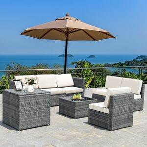 8-teiliges Gartenmöbel-Set aus Korbgeflecht mit Stauraum – Sofas, Kissen, Couchtisch & Aufbewahrungsbox – Outdoor- und Indoor-Möbel - Product Image 2