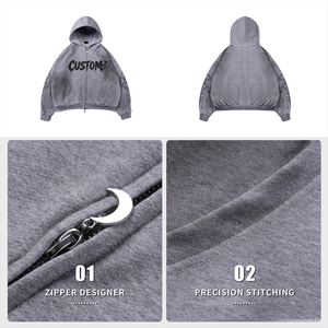 Sudadera con capucha unisex de algodón 100% personalizada, corte regular, lavado ácido, 370 g/m², con logo en la manga izquierda, estilo streetwear de invierno, con cremallera, de alta calidad. - Product Image 4