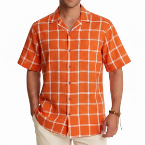 Chemise à carreaux classique, col cubain, légère, décontractée pour l'été, chemises pour hommes, fabrication professionnelle confortable - Product Image 6