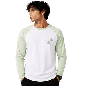 เสื้อยืดแขนยาวสีขาวและสีเขียวเซจอ่อน ทรงแร็กแลน สำหรับผู้ชาย ผ้าฝ้ายพรีเมียม คอกลม ลายกราฟิก เสื้อเบสบอล สั่งทำได้ตามแบบ OEM - Product Image 1