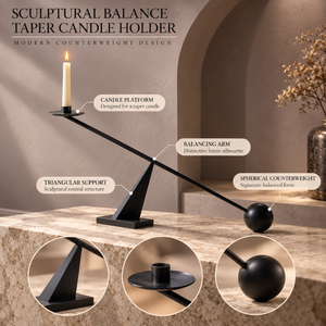 Black <b>Taper</b> <b>Candle</b> <b>Holder</b> Balance Arm Counterweight Sculptural Stand Table Centerpiece Minimal Decor | Contemporary Home Accent - Product Image 5