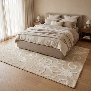 Tapis en laine mosaïque de galets bio ivoire et crème, antidérapant, écologique, pour salon, chambre et intérieurs d'hôtels - Product Image 3