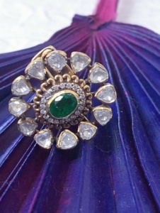 Amaira Jewels Gold Plated <b>Silver</b> Green Doublet Floral Oval Cluster <b>Ring</b> Classic Style <b>Adjustable</b> Unisex Jewelry Daily Wear <b>Ring</b> - Product Image 3