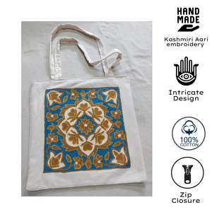 Kashmiri <b>Colourful</b> Wool Thread Hand Embroidered Luxury Tote Bag Zipper Closure Sustainable Cotton <b>Canvas</b> Gifting Casual Outing - Product Image 2