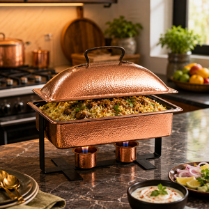 Recipiente para Calentar Comida Tipo Buffet de Cobre Martillado con Tapa, para Hotel, Restaurante, Catering, Banquete, Fabricante Mayorista OEM ODM - Product Image 4