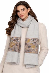 Châle en cachemire et laine fine VIC pour femmes |   Bordure florale tissée élégante |   Couverture Douce et Chaude de Qualité Supérieure |   70 x 200 cm - Product Image 2