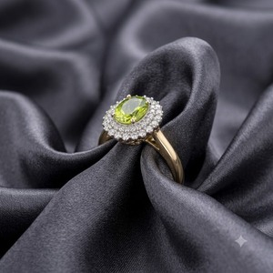 925 Silver 1 Micron Gold Plated <b>Peridot</b> Ring Oval Green Gemstone Halo Ring Custom Wholesale <b>Jewelry</b> Manufacturer Supplier - Product Image 2