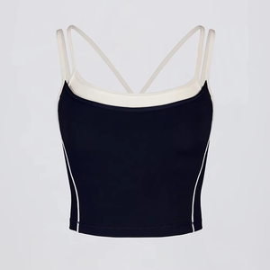 Soutien-gorge de sport sans coutures pour femme, bretelles croisées, encolure dégagée, bordure contrastante, respirant, pour yoga et entraînement, maintien moyen - Product Image 4