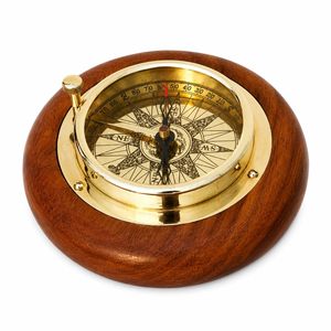 Brújula de Bolsillo de Latón Hecha a Mano con Base de Madera, Brújula de Escritorio Náutica Vintage, Instrumento Decorativo de Navegación Marina, Regalo para - Product Image 1