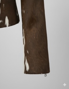 Women's Genuine Leather Cowhide Motorcycle <b>Jacket</b> Brown <b>White</b> Animal Print Stand Collar Full Sleeve Zipper Closure <b>Short</b> Length - Product Image 3