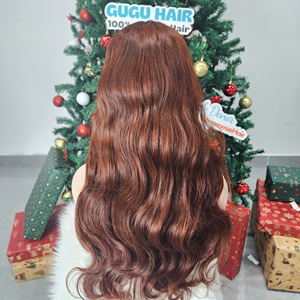 Pelucas sin pegamento de cabello humano virgen vietnamita al por mayor, ondulado, marrón chocolate, largo pequeño, 250% de densidad, encaje frontal completo - Product Image 3