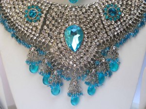 Vintage Antique Silver Plated Crystal Jewelry Set Necklace Earrings Pear Cut Rhinestone Women's Wedding Bridal Style - Product Image 2