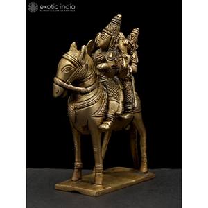 5-Inch Handmade Brass Sculpture of <b>Shiva</b>-Parvati Astraide a Horse Made in India Brass <b>Statue</b> for Home and Temple - Product Image 3