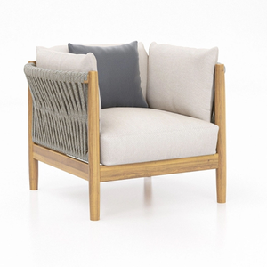 Ensemble de salon de jardin haut de gamme avec coussins en teck naturel à séchage rapide et dossier élégant en corde tressée à la main - Product Image 3